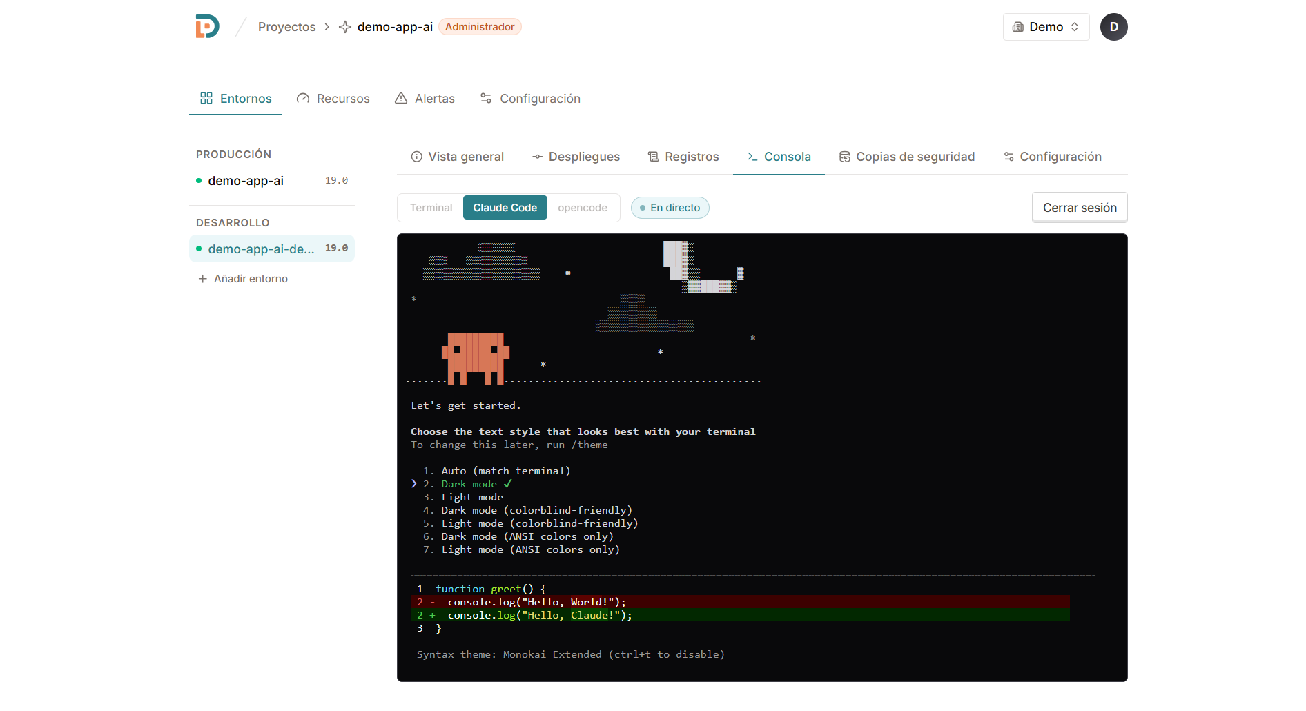Claude Code on the real environment, from the browser.